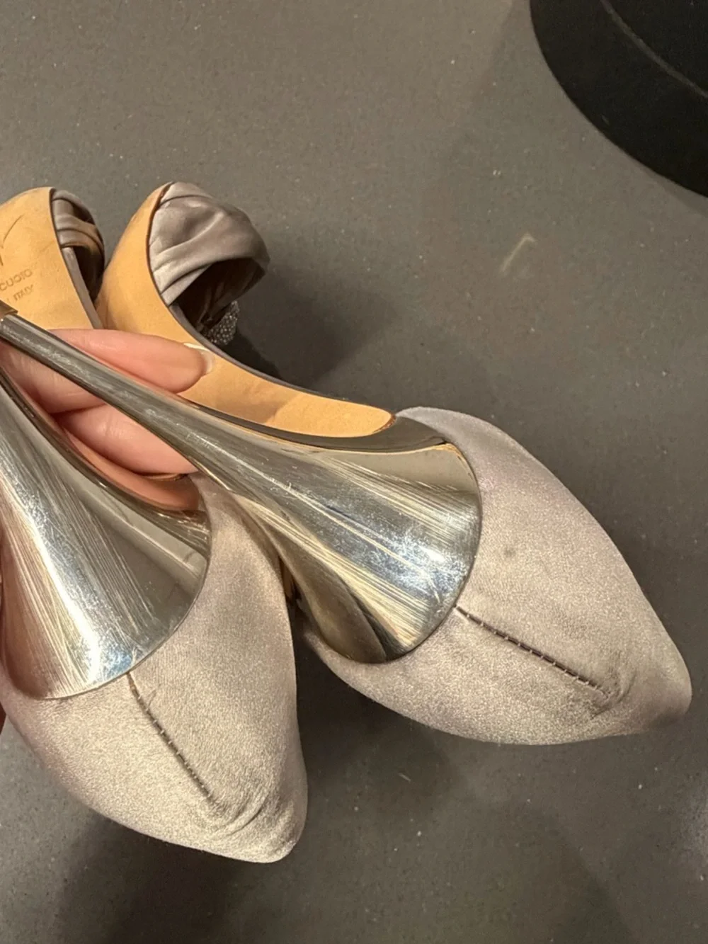 Giuseppe Zanotti Satin D'Orsay Heels W Swarovski Crystal Accent in Silver Sz 39